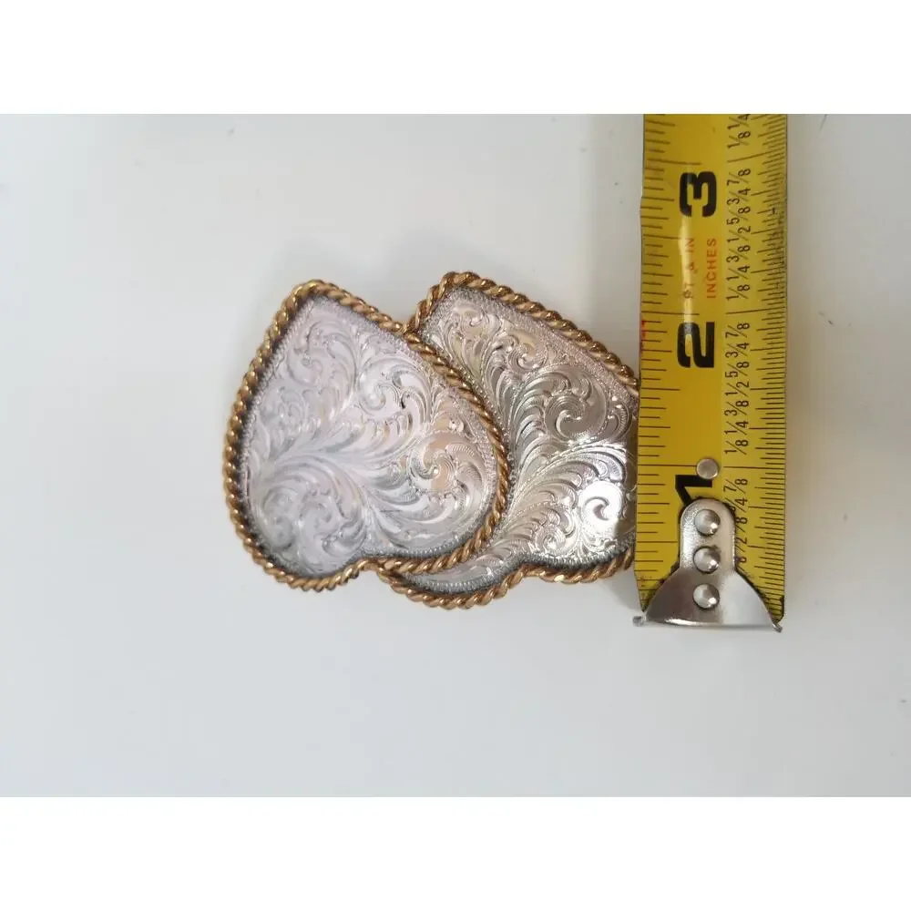Montana Silversmiths Silver Gold Ornate Filigree Double Heart Buckle Vintage